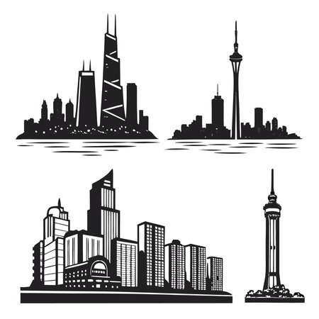 Set of skyscrapers and buildings in Shanghai, China, vector illustrationのイラスト素材
