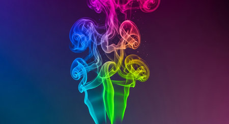 a vibrant and colorful smoke plume rises against a gradient background in an abstract designの写真素材