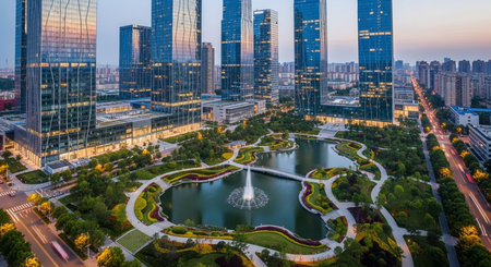 aerial view of Suzhou Lujiazui Finance and Trade Zoneの写真素材