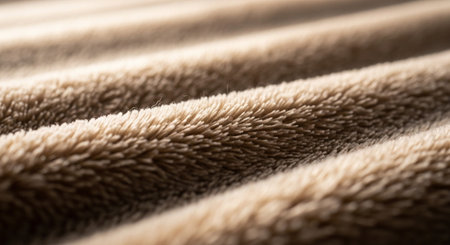 a detailed close up shot of a soft, beige fabric with a plush and textured appearance surfaceの写真素材