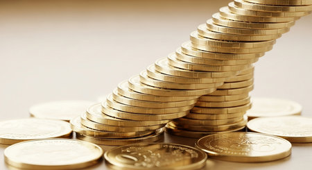 golden coins macro close up. finance and banking concept. shallow DOFの写真素材