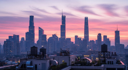 Shanghai skyline at sunrise, China.