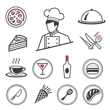 Restaurant icons set. Vector illustration. Black and white.のイラスト素材