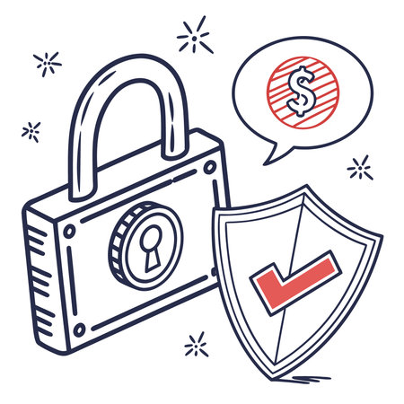 Security system concept with padlock and shield. Vector illustration in line style.のイラスト素材
