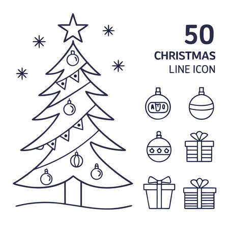 Christmas tree line icon set. Vector illustration in thin line style.のイラスト素材