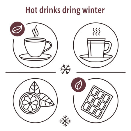 Coffee and waffles line icons set. Vector illustration.のイラスト素材