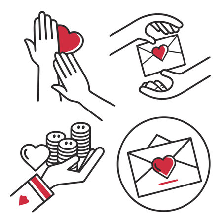 Hand holding envelope with hearts and coins, valentine's day conceptのイラスト素材
