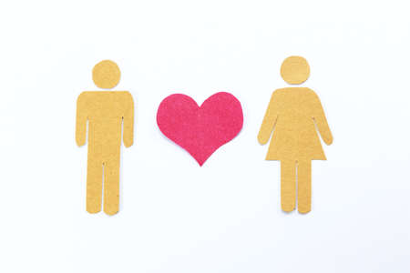 Pink heart , man and woman recycled paper craftの写真素材