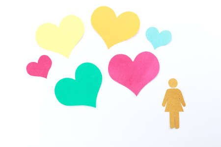 Woman and heart made from Paperの写真素材