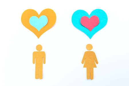 man woman and heart isolate on backgroundの写真素材