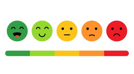 Feedback vector concept. Rank, level of satisfaction rating. Feedback in form of emotions, smileys, emoji. User experience. Review of consumer.のイラスト素材