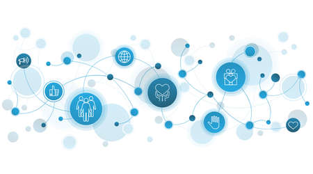 Volunteering, donations and charity horizontal illustration, background. Clean and simple outline...
