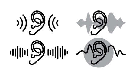 ear icon line. Hearing, listen symbol isolated on white background. Vector illustrationのイラスト素材