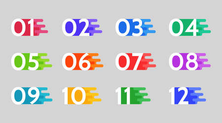 Bullet points data, info markers. icon arrow set. Number Flags 1 to 12 Flat design isolated vector. infographic illustration.のイラスト素材