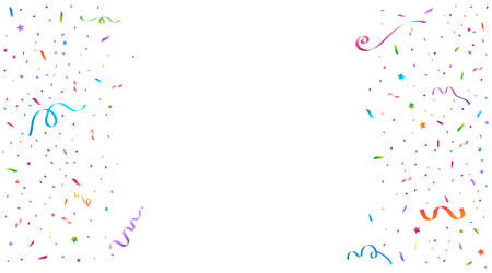 Vector abstract background with many falling tiny colorful confetti pieces and ribbon. Carnival, Christmas or New Year decoration colorful party pennants for birthday , festivalのイラスト素材
