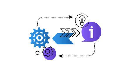 Theory-Practice. Balance. Interaction process. bulb, arrows . Vector concept .のイラスト素材