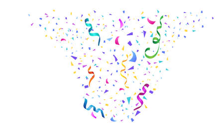 Vector abstract background with many falling tiny colorful confetti pieces and ribbon. Carnival, Christmas or New Year decoration colorful party pennants for birthday , festivalのイラスト素材