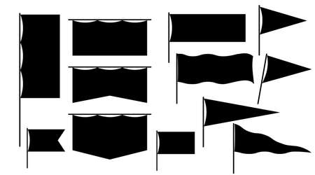 Flag set simple. Collection of black vector flat silhouette icons isolated on white backgroundのイラスト素材