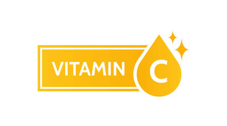 Vitamin C. label, icon, logo design. Medicine, healthcare, eco, organic, bio theme. Vector simple illustration Isolatedのイラスト素材