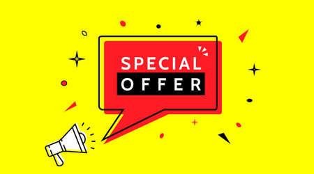 Special offer sign, tagline symbol. Megaphone banner. Sale. Megaphone speech bubble. Marketing and...