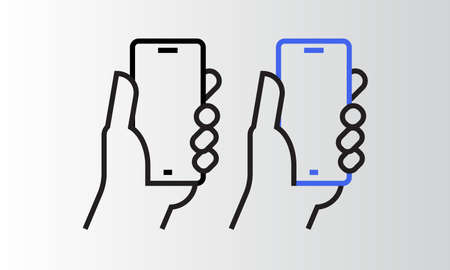 Hand holding smartphone, Phone Line icon vector illustrationのイラスト素材