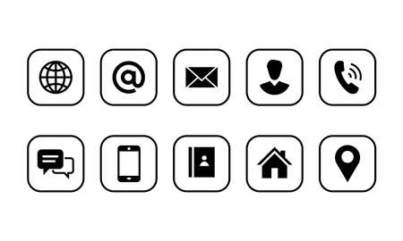 Set of web contact Simple icon symbol Phone, smartphone, email, location, home, globe, address, chat. vectorのイラスト素材