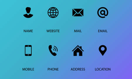 Set of web contact Simple icon symbol Phone, smartphone, email, location, home, globe, address, chat. vectorのイラスト素材