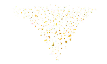 Celebrate, party, birthday Vector abstract background burst explosion golden colour confetti pieces and ribbon. Carnival, Christmas or New Year decoration party festivalのイラスト素材