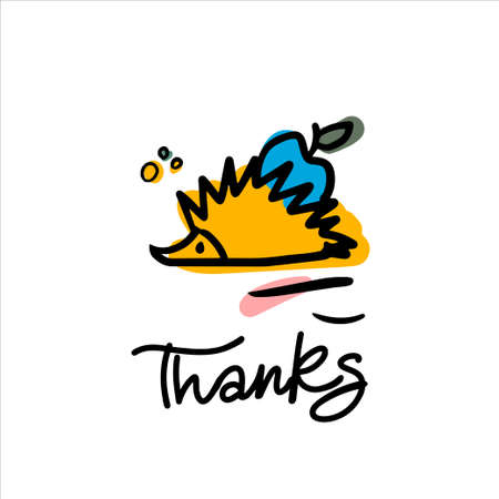 Funny hedgehog vector illustration. Thanks hand drawn typing. Invitation carts, postcard, logos, prints.のイラスト素材