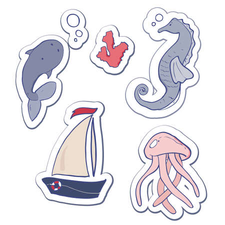 Vector illustration of the sea animals and others. Beautiful sea colors paletteのイラスト素材