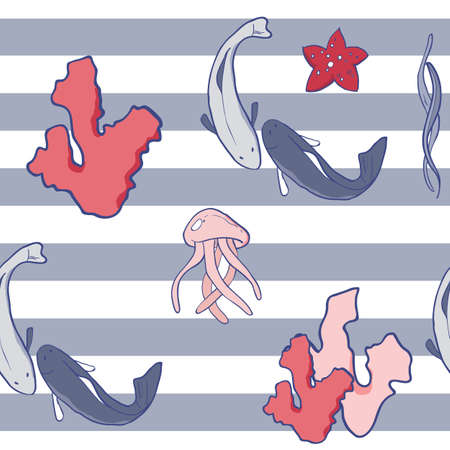 Vector illustration of the sea animals and others. Beautiful sea colors paletteのイラスト素材