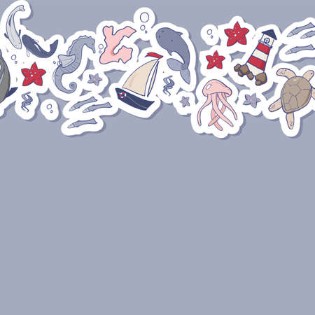Summer yachting background. Template postcard with ocean elements.のイラスト素材