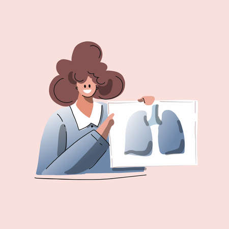 caucasian woman medical doctor holds image with lungのイラスト素材
