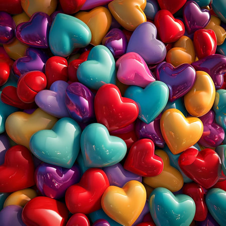 Colorful hearts background, bright abstract imageの素材