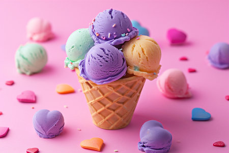 a heart-shaped scoop of ice cream perched atop a crispy cone, with the heart shape adding a playful and romantic twist to the classic ice cream presentationの素材
