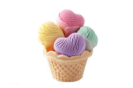 a heart-shaped scoop of ice cream perched atop a crispy cone, with the heart shape adding a playful and romantic twist to the classic ice cream presentationの素材