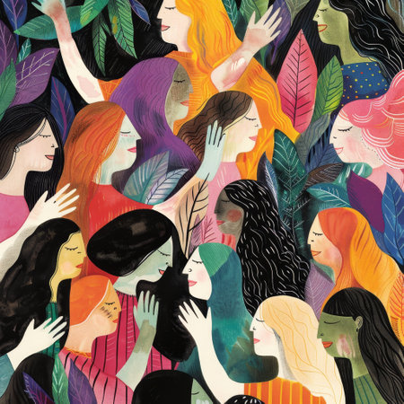 Pattern Women supporting women: a network of strength: Showcase images of women supporting and uplifting each other, emphasizing the strength of solidarityの素材