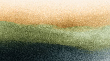 Abstract watercolor painting in muted earth tones with flowing soft layers of beige, green, and blue shades, creating a calm aesthetic.の素材