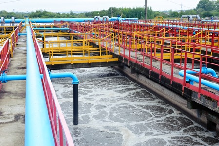 Water treatment facility with large pools of waterの写真素材