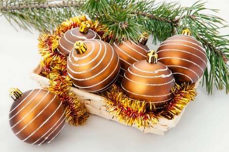 Colorful christmas and new year decoration baublesの写真素材