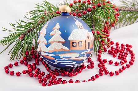 big blue ball with a winter pattern for Christmas treeの写真素材