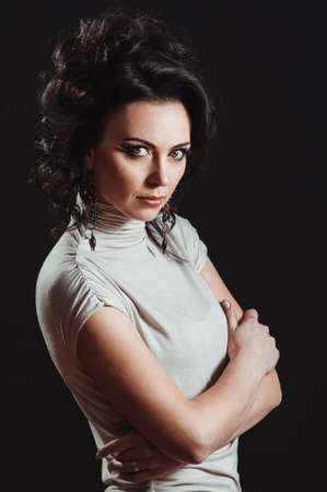 beautiful brunette woman looking into the camera