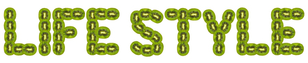 "life style" -  text of slices of kiwi on white background.の写真素材