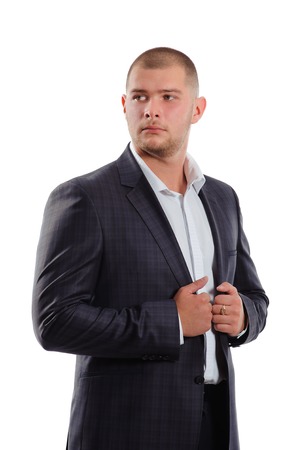 Portrait of handsome man in suit  isolated on white backgroundの写真素材