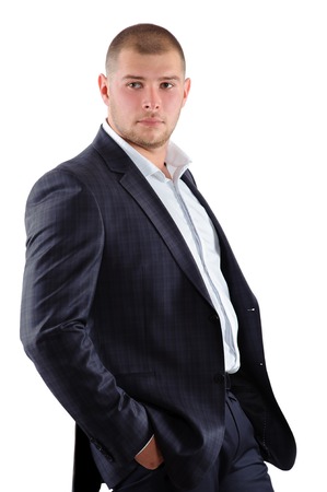 Portrait of handsome man in suit  isolated on white backgroundの写真素材
