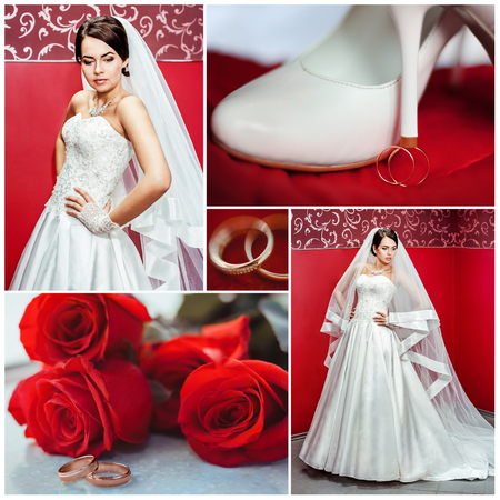 Collage from wedding photos details of the wedding elegant brideの写真素材