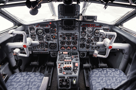 the instrument panel in the cockpit of a private jetの写真素材
