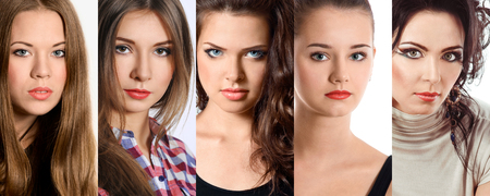 Beautiful young women with stylish make-up. Closeup beauty facesの写真素材