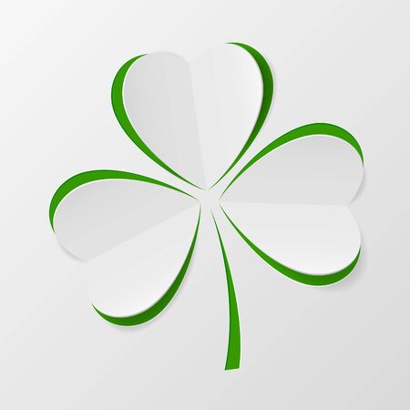 Three leaf clover. White and green paper cutout shamrock. St. Patrick's day holiday symbol. Vector illustrationのイラスト素材