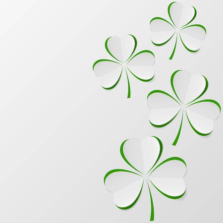 Three leaf clover. White and green paper cutout shamrock. St. Patrick's day holiday symbol. Vector illustrationのイラスト素材